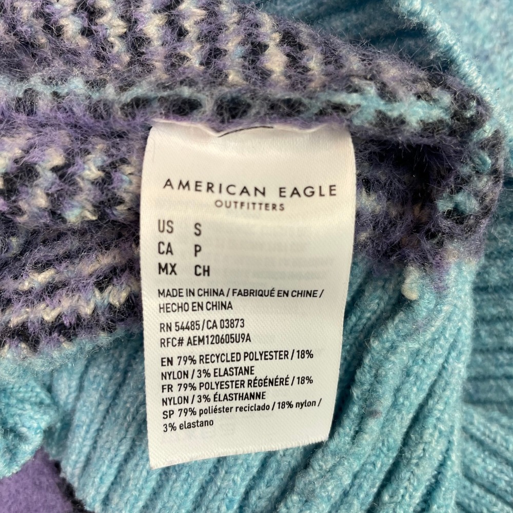 American Eagle Sweater Womens Small Blue Purple Floral Crewneck Pullover Knit - Picture 7 of 9